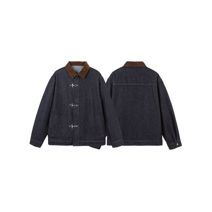 Herren Boxy-Jeansjacke mit Cordkragen und Metallknebelverschlüssen Echo Archiv