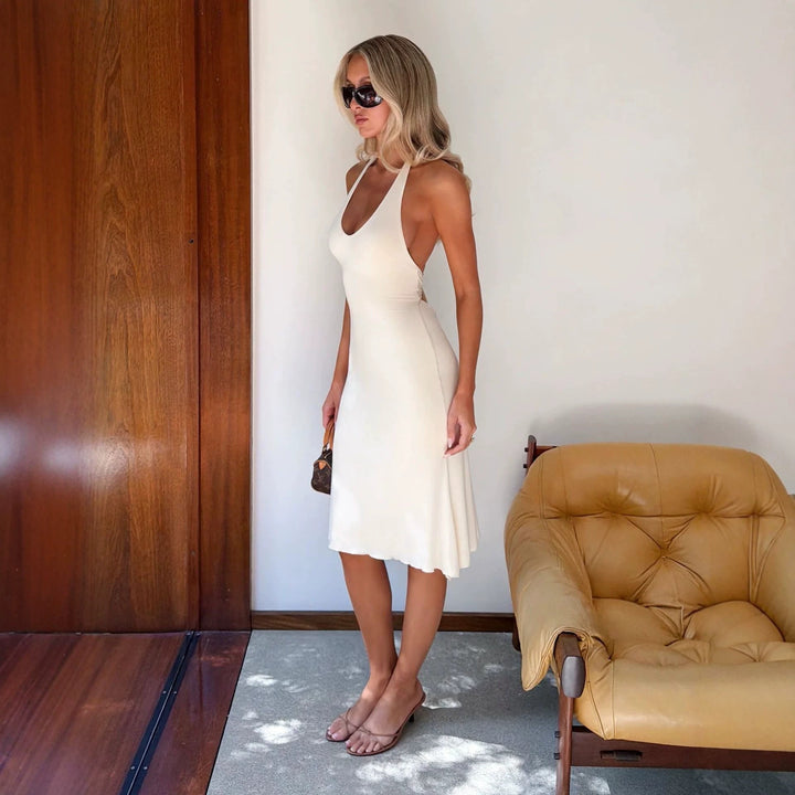 Damen Elegantes Maxikleid mit tiefem V-Ausschnitt und fließendem Schnitt Echo Archiv