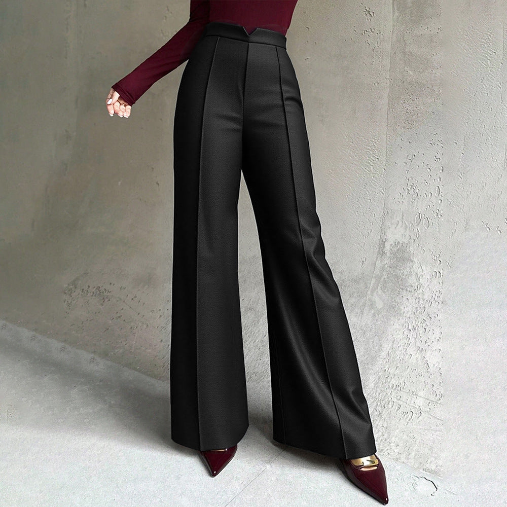 Damen elegante weite Palazzo-Hose mit Bügelfalte und hochgeschnittener Taille – Avélisse