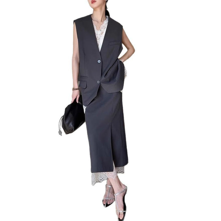 Damen Eleganter Maxirock mit hohem Schlitz und Spitzenabschluss Echoarchiv