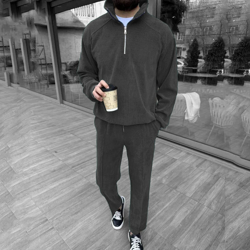 Herren lässiger Reißverschluss-Pullover mit passender Jogginghose Echoarchiv