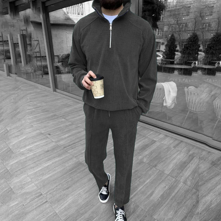 Herren lässiger Reißverschluss-Pullover mit passender Jogginghose Echoarchiv