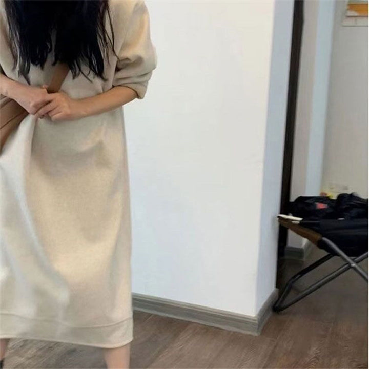 Damen Langes Oversize-Kapuzen-Sweatkleid mit Eingrifftaschen und legerer Maxi-Silhouette – Valéora
