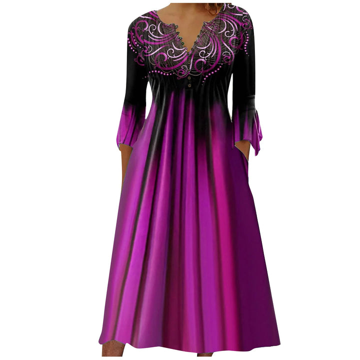 Damen nan fließendes Maxikleid mit verziertem V-Ausschnitt, Unterbrustnaht, ausgestelltem Rock und Eingrifftaschen Echo Archiv