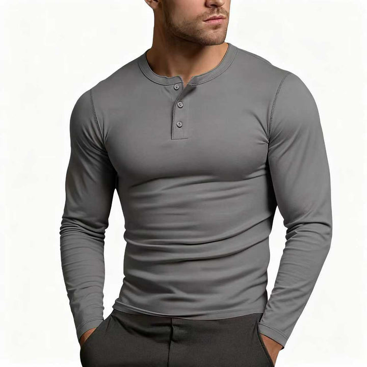 Herren Langarm-Henley-Shirt mit klassischem Knopfdetail und körpernaher Passform Echoarchiv