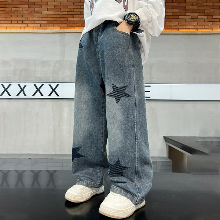 Unisex weite Jeanshose mit Sternenapplikationen Echo Archiv