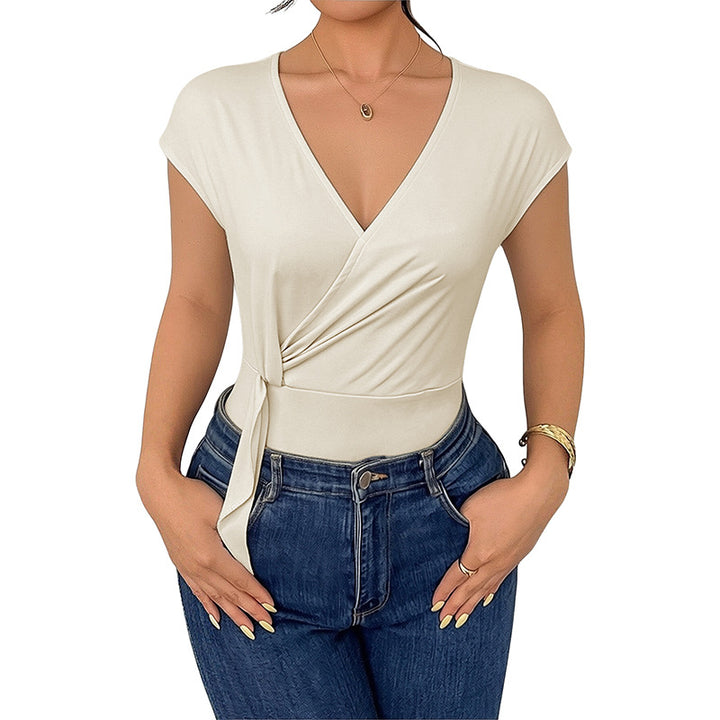 Damen Wickel-Body mit kurzem Arm, tailliertem Band und V-Ausschnitt Echoarchiv