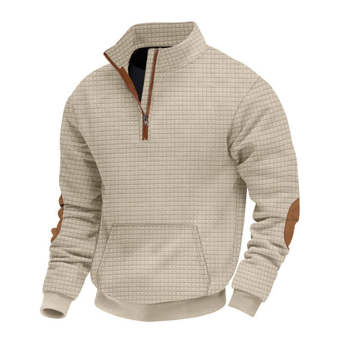 Herren sportlicher Fleece-Pullover mit halbem Reißverschluss und eleganten Ellbogen-Patches Echoarchiv
