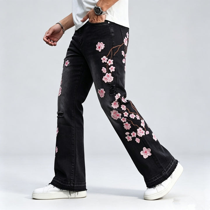 Herren Jeans mit floralen Stickereien – Vardeno