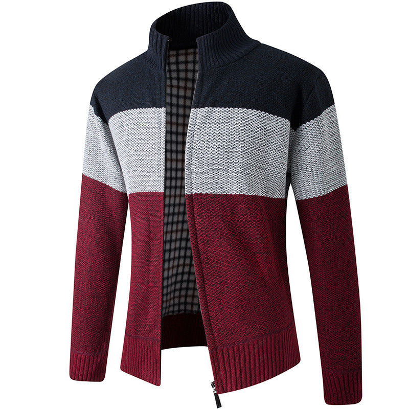 Herren Modische Strickjacke mit hohem Kragen und gestreiftem Design Echoarchiv