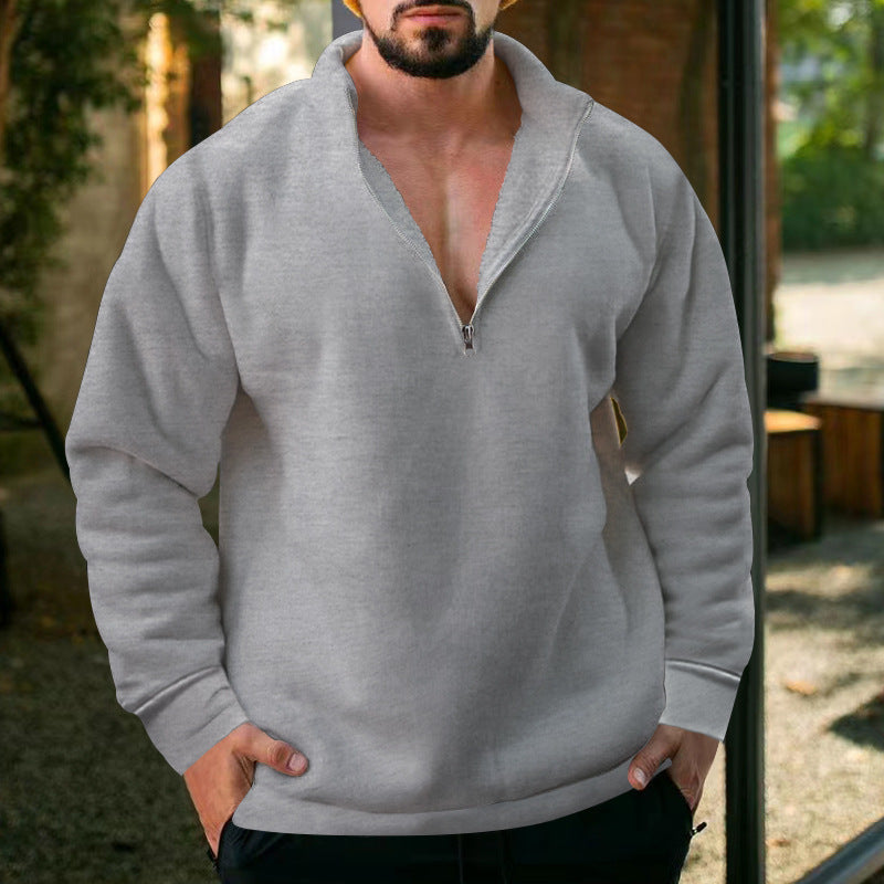 Herren bequemer Stehkragen Pullover mit kurzer Reißverschlussöffnung Echoarchiv
