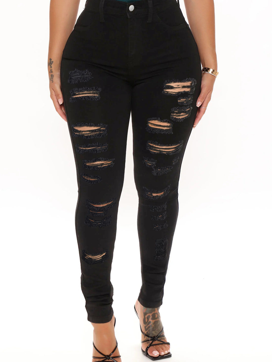 Damen hochtaillierte Sculpting-Skinny-Jeans mit starkem Destroy-Design und Stretchbund Echo Archiv
