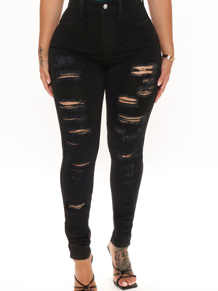 Damen hochtaillierte Sculpting-Skinny-Jeans mit starkem Destroy-Design und Stretchbund Echo Archiv
