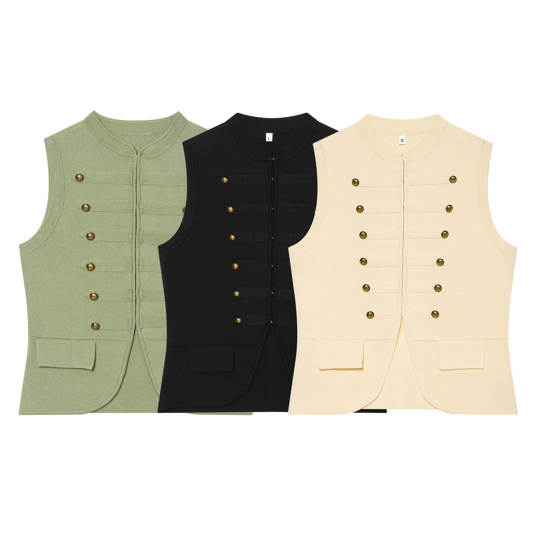 Damen Strickweste im Military‑Stil mit goldenen Zierknöpfen Echoarchiv