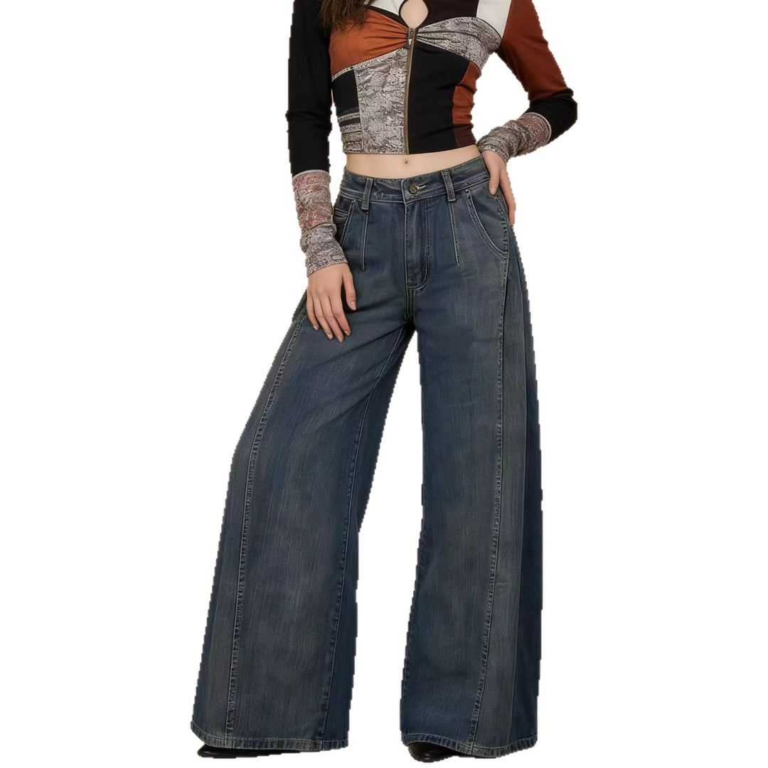 Damen weite Denim-Jeans mit hohem Bund und klassischem Schnitt Echo Archiv