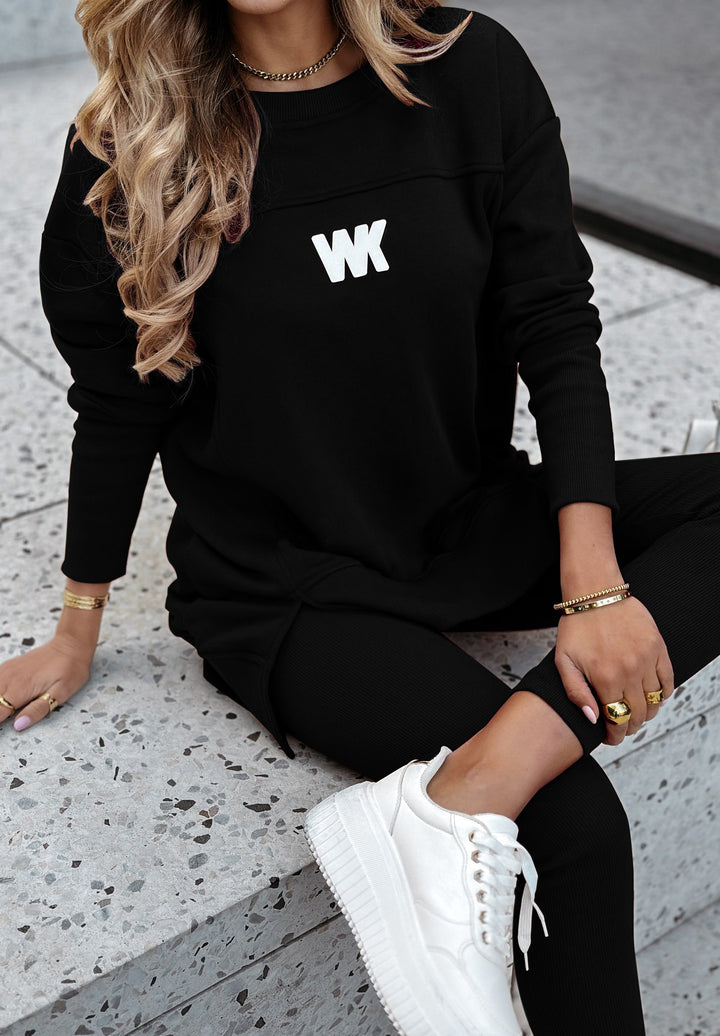 Damen nan Oversize-Longsweatshirt mit seitlichen Schlitzen und highwaist Ripp-Leggings Set Echo Archiv