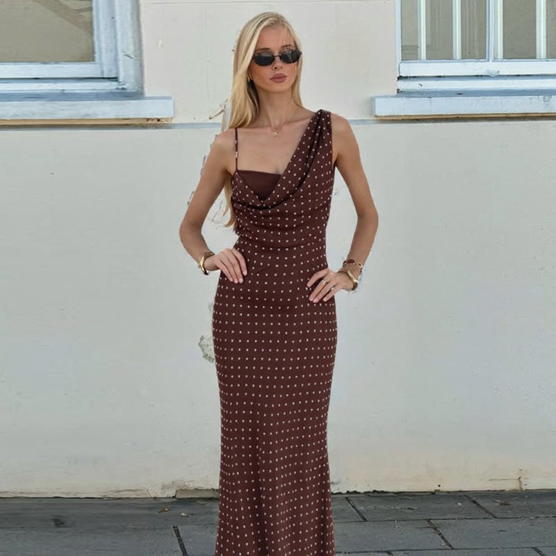 Damen Maxikleid mit asymmetrischem Ausschnitt und eingewebtem Punktedesign Echo Archiv
