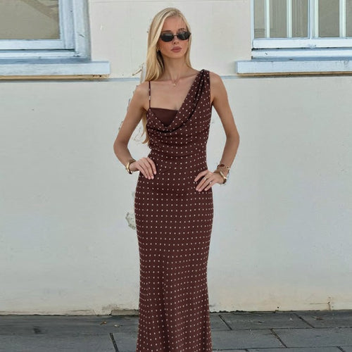 Damen Maxikleid mit asymmetrischem Ausschnitt und eingewebtem Punktedesign Echo Archiv