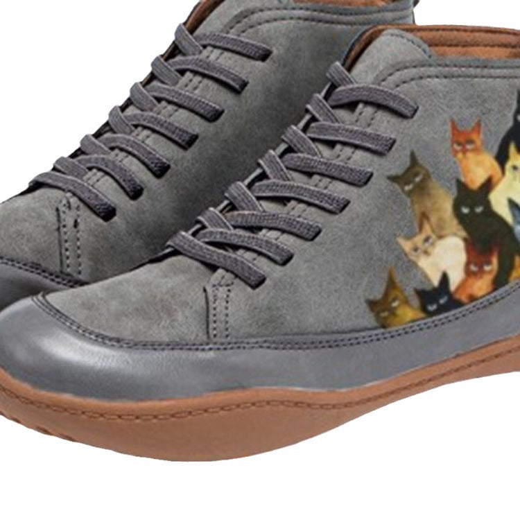 Damen Hochgeschnittene Leder-Sneaker mit handbemaltem Katzenmotiv und ergonomischer Laufsohle Echo Archiv