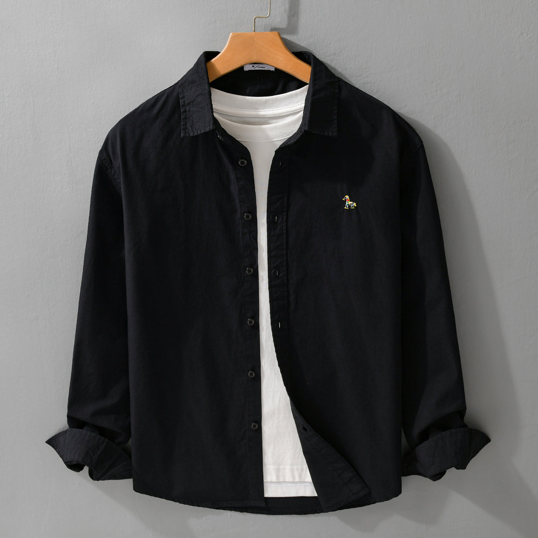 Herren Klassisches Baumwoll-Oxfordhemd im entspannten Schnitt mit feiner Tierstickerei Echoarchiv