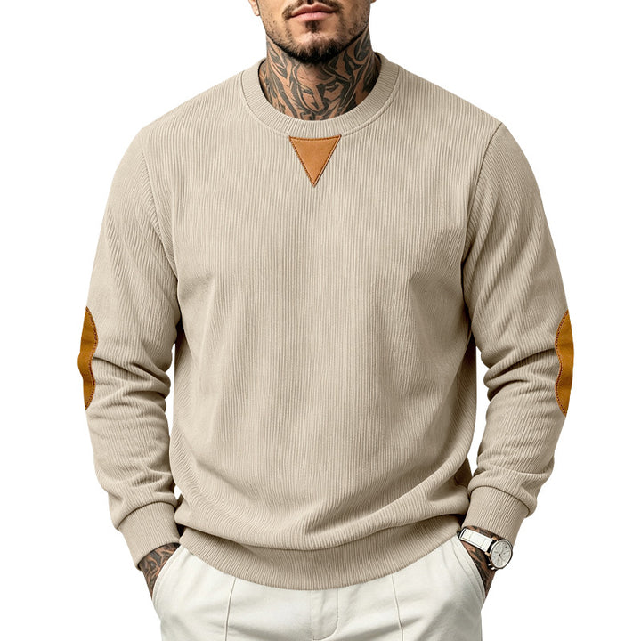 Herren Rundhals-Sweatshirt mit feiner Rippstruktur und Ellbogen‑Patches Echoarchiv