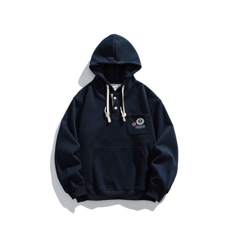 Unisex Kapuzen-Hoodie im Henley-Stil mit Brusttasche & Kängurutasche Echoarchiv