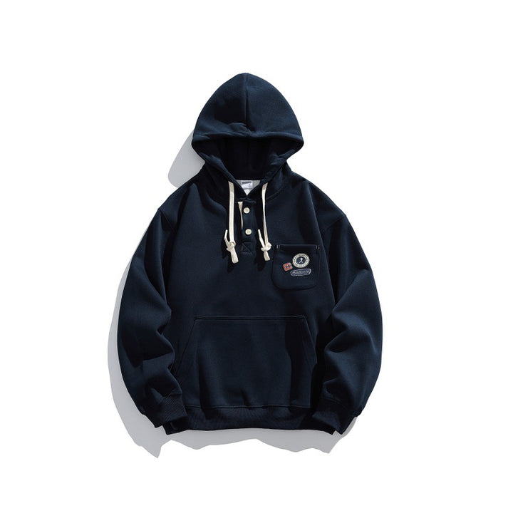 Unisex Kapuzen-Hoodie im Henley-Stil mit Brusttasche & Kängurutasche Echoarchiv