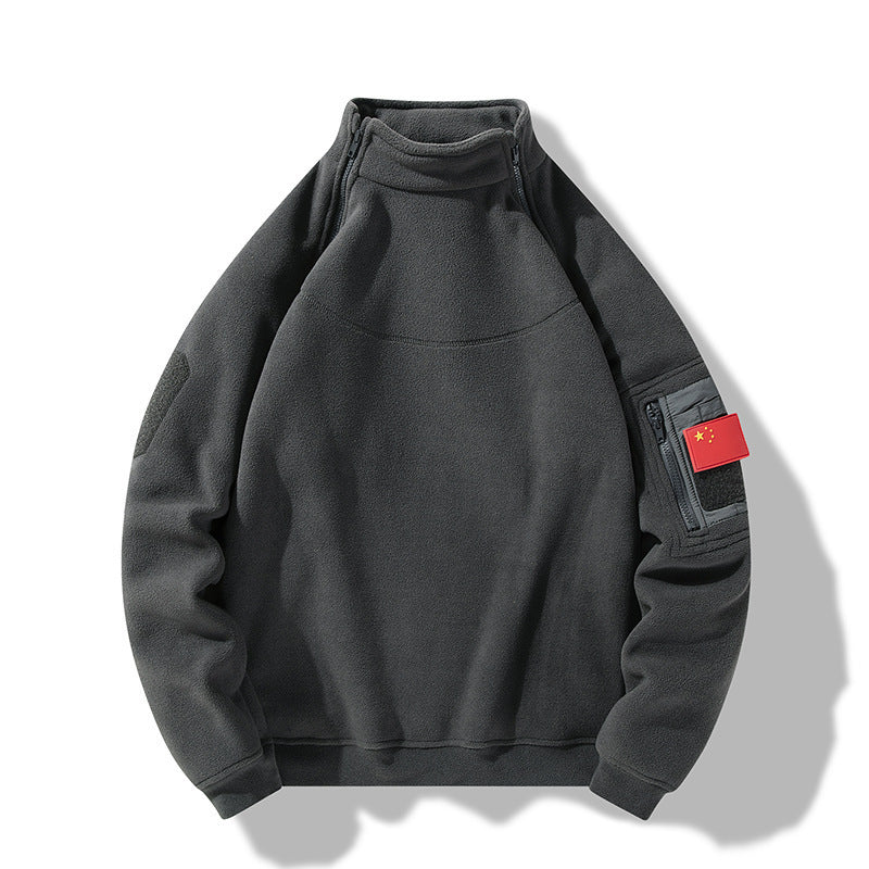 Herren Fleece-Pullover mit Stehkragen und praktischen Reißverschluss-Taschen Echoarchiv