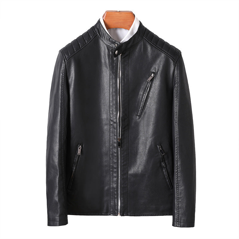 Herren Modische Lederjacke mit hohem Kragen Echo Archiv
