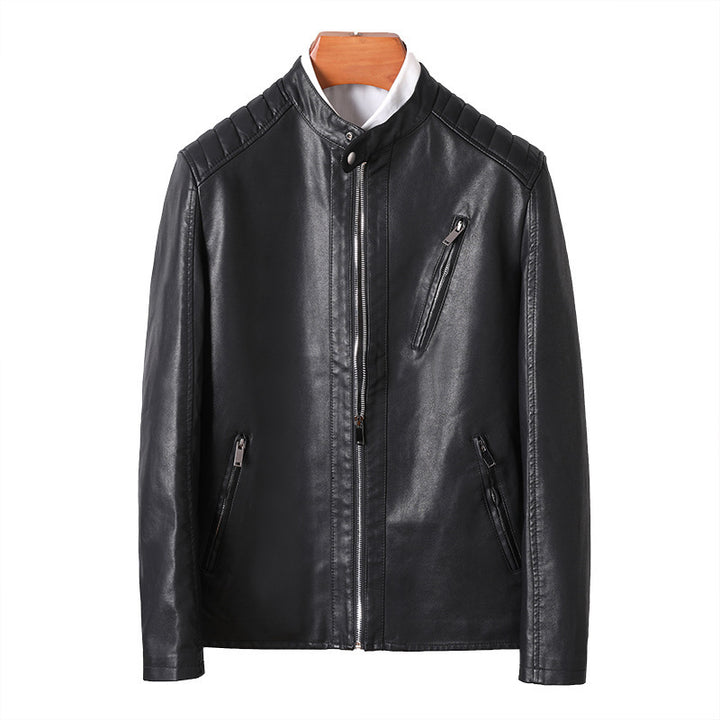 Herren Modische Lederjacke mit hohem Kragen Echo Archiv