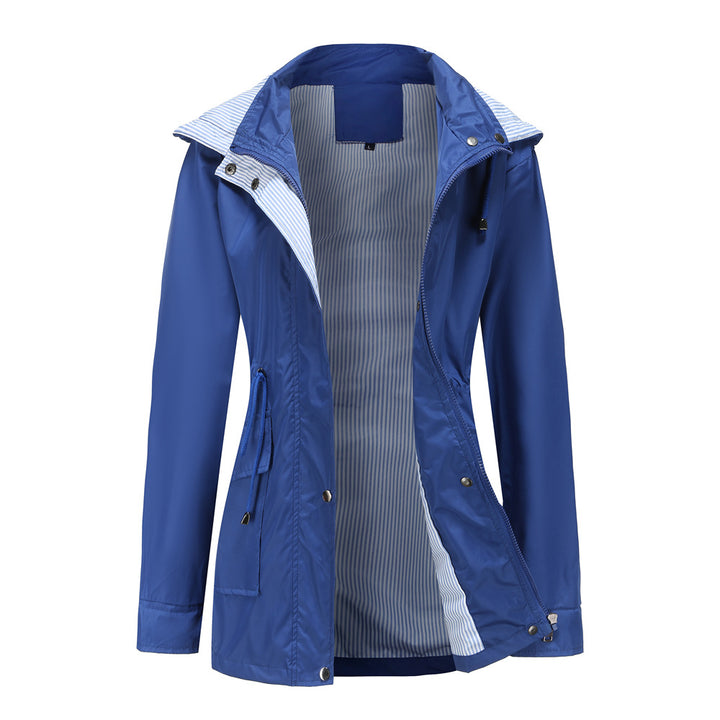 Damen nan leichte wasserdichte Regenjacke mit Kapuze und Taillenzug Echo Archiv