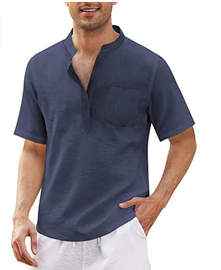 Herren hochwertiges Kurzarm-Henley-Shirt mit praktischer Brusttasche Echoarchiv