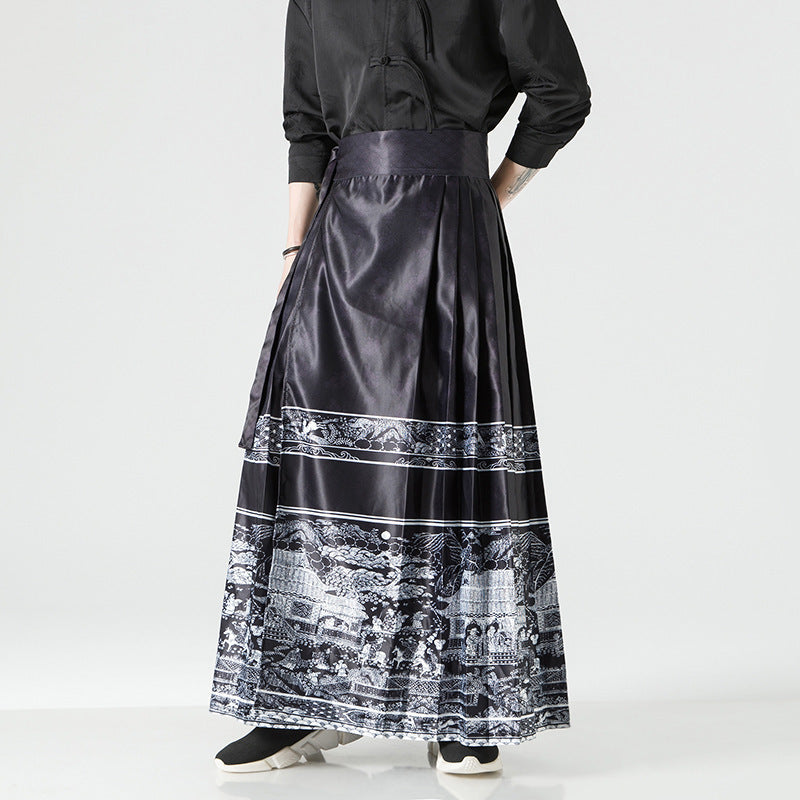 Damen nan Maxi-Rock mit breitem Taillenbund ornamentaler Bordüre und plissierten Falten Echo Archiv
