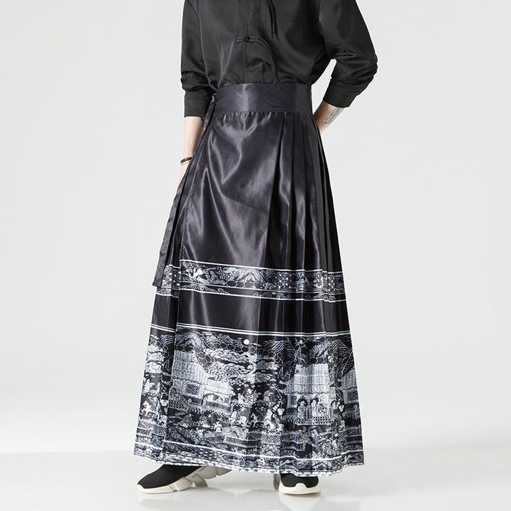 Damen nan Maxi-Rock mit breitem Taillenbund ornamentaler Bordüre und plissierten Falten Echo Archiv