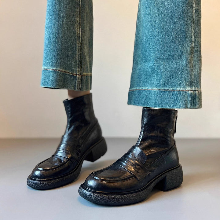 Damen Ankle‑Loafer‑Stiefelette aus Nappaleder mit sculpted Plateau‑Blockabsatz Echo Archiv