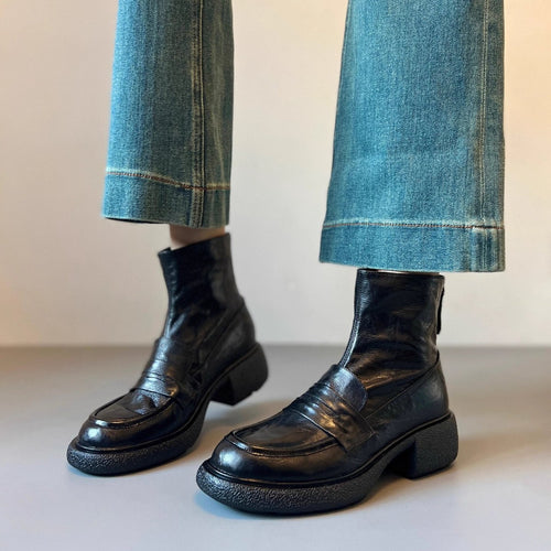 Damen Ankle‑Loafer‑Stiefelette aus Nappaleder mit sculpted Plateau‑Blockabsatz Echo Archiv