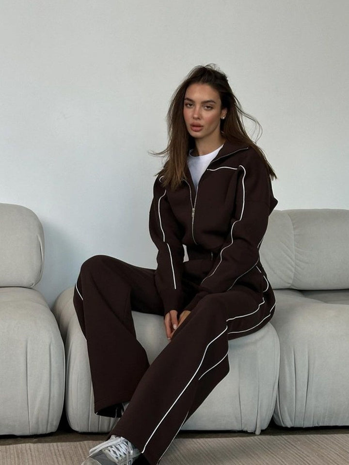 Damen nan zweiteiliges Sport-Loungewear-Set mit Stehkragen und Kontrastpaspel Echo Archiv