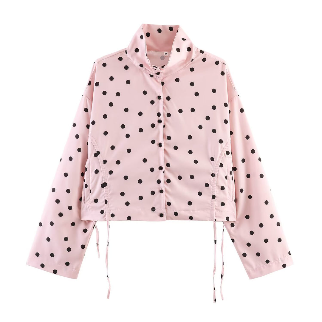 Damen Gepunktete Cropped-Utility-Jacke mit Stehkragen und Tunnelzug Echo Archiv