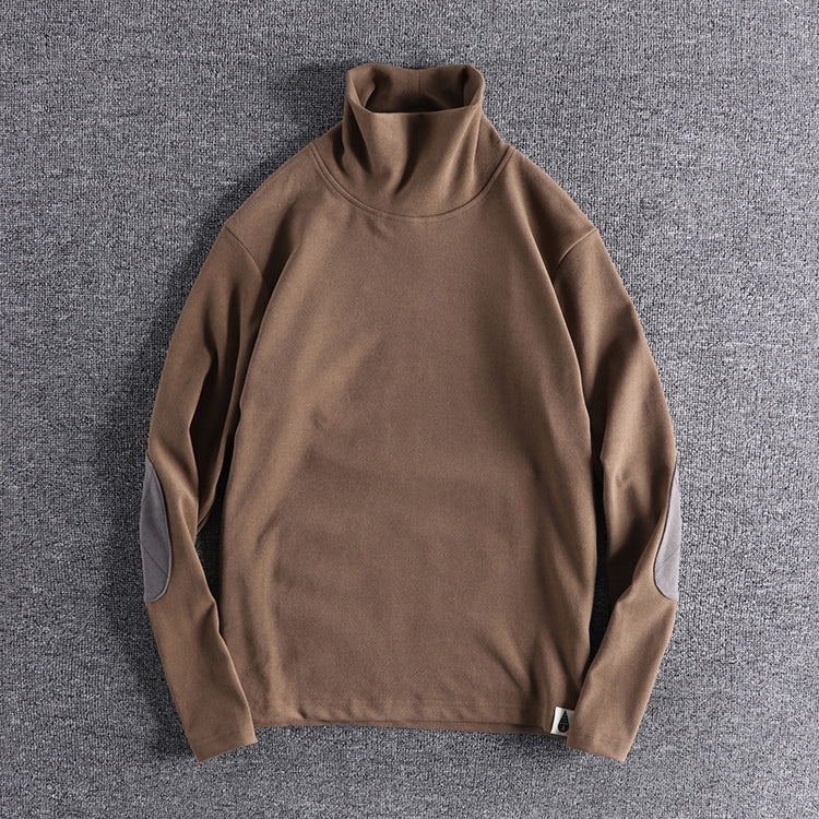 Herren Stehkragenpullover aus hochwertigem Fleece mit kontrastierenden Ellbogenpatches Echoarchiv
