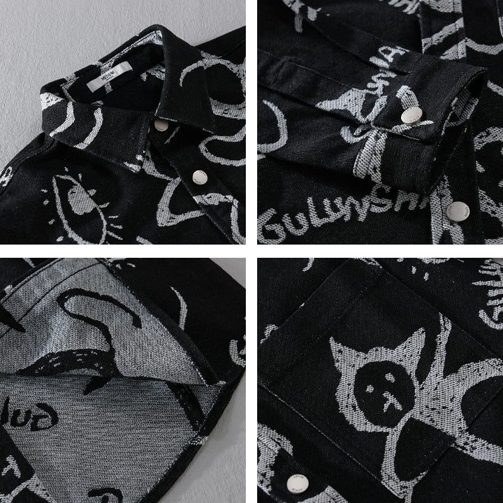 Herren Overshirt mit grafischem Doodle‑Print, Druckknopfverschluss und Brusttasche Echoarchiv
