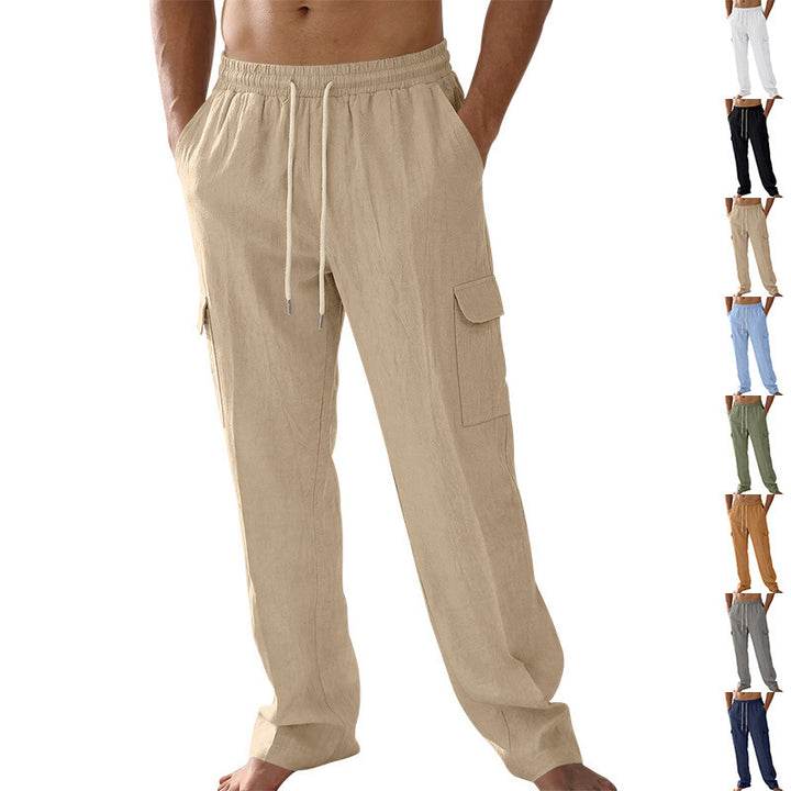 Herren Cargo-Strandhose aus Leinenmix mit elastischem Bund und Kordelzug – Bravaro