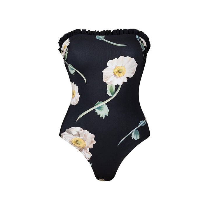 Damen Einteiler Badeanzug mit floralem Rüschendetail Echo Archiv