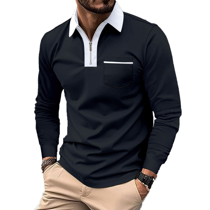Herren nan elegantes Langarm-Poloshirt mit markantem Stehkragen Metall-Kurzreißverschluss und Brustleistentasche Echo Archiv