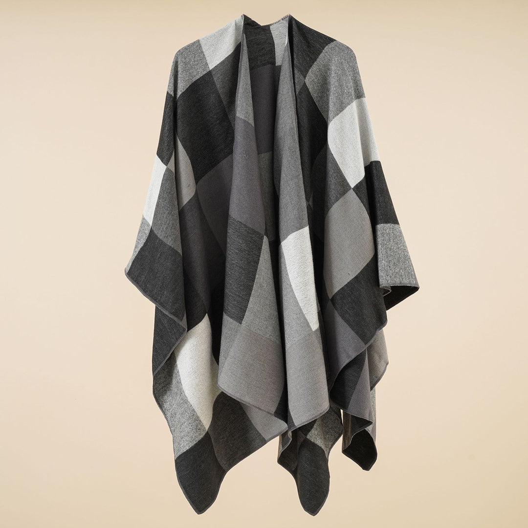 Damen Leichter Jacquard-Poncho mit geometrischem Muster und asymmetrischem Saum – Avérine