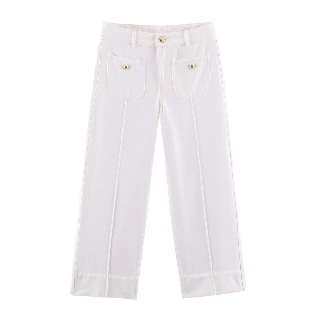 Damen High-Waist Wide‑Leg Jeans mit aufgesetzten Fronttaschen und Mittelnaht-Detail Echoarchiv