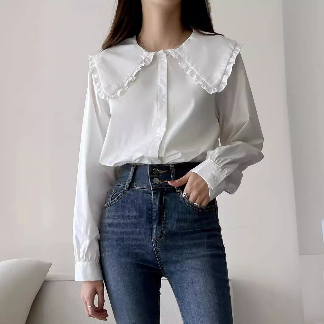 Damen Bluse mit übergroßem Rüschenkragen und fein gearbeitetem Tailoring Echoarchiv