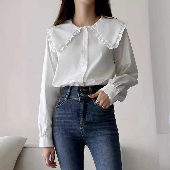 Damen Bluse mit übergroßem Rüschenkragen und fein gearbeitetem Tailoring Echoarchiv