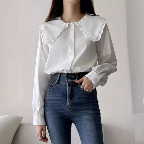 Damen Bluse mit übergroßem Rüschenkragen und fein gearbeitetem Tailoring Echoarchiv
