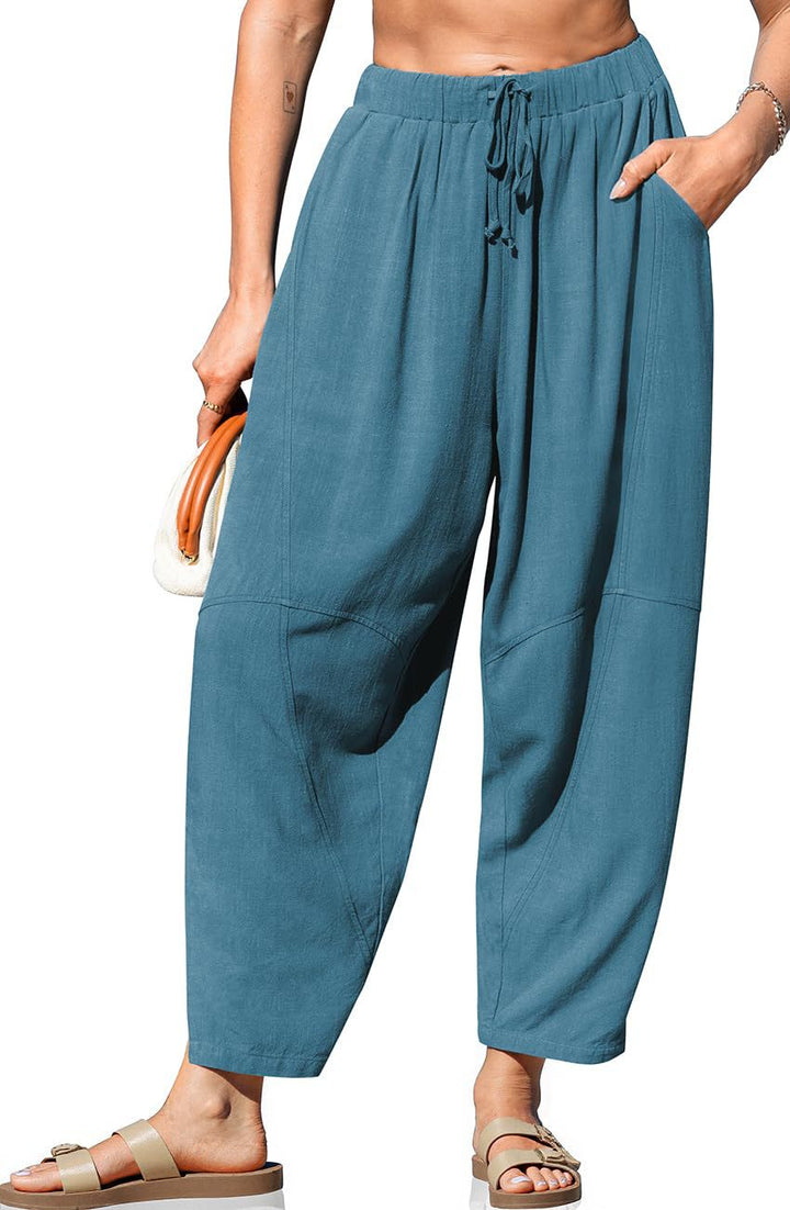 Damen Locker geschnittene Leinenhose mit weitem Bein und Kordelbund – Avérine