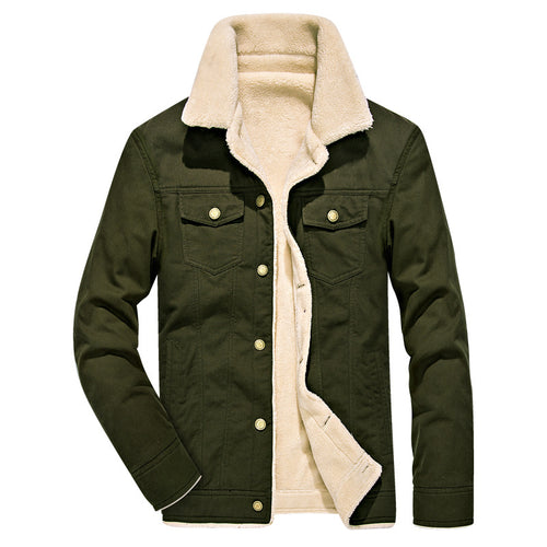 Herren Canvas-Truckerjacke mit durchgehendem Sherpa-Innenfutter und Umlegekragen – Taviero